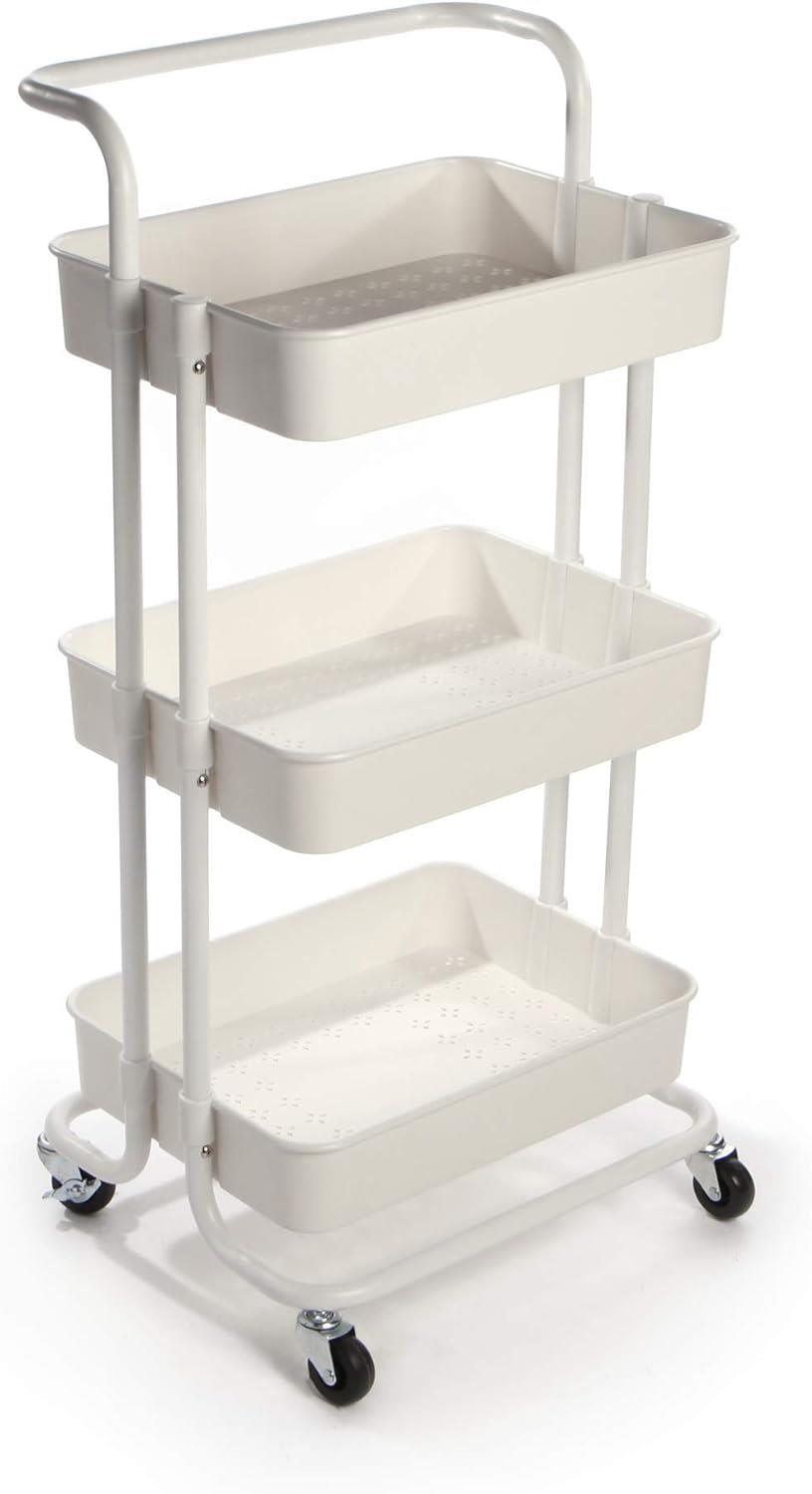 White three-tier rolling storage trolley