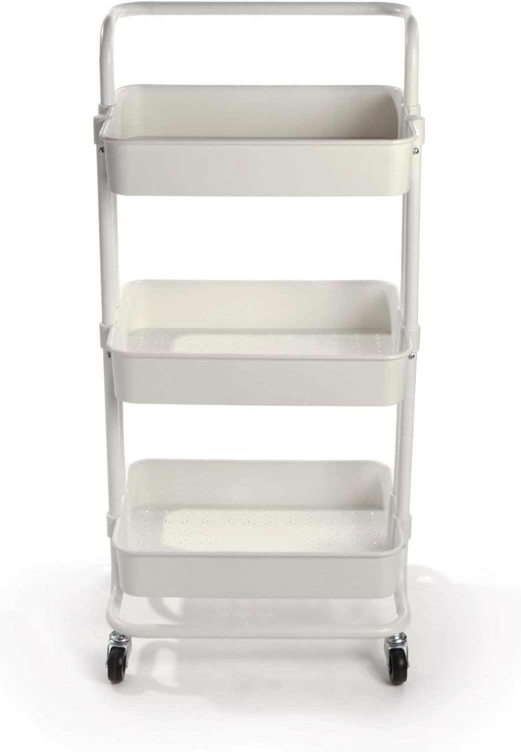 White three-tier rolling storage trolley — product view 3