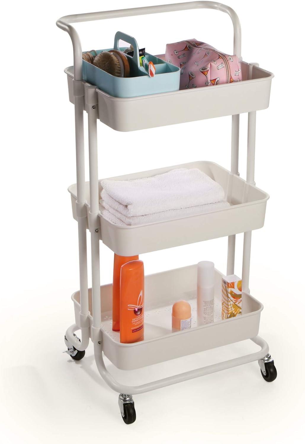 White three-tier rolling storage trolley — product view 4