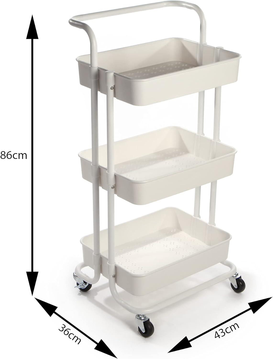 White three-tier rolling storage trolley — product view 5