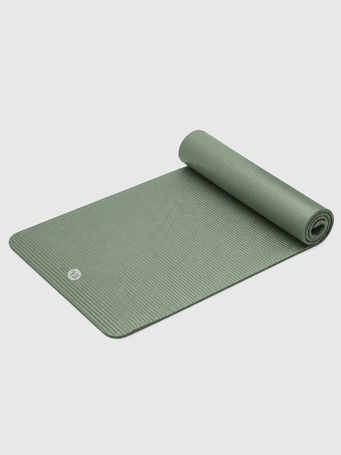 Sage Green fitness mat rolled for storage